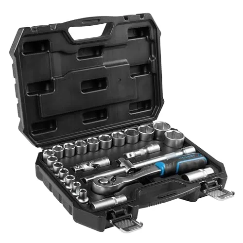 Högert Technik Steckschlüsselsatz 24-teilig 1/2 Zoll mit Ratsche und Koffer