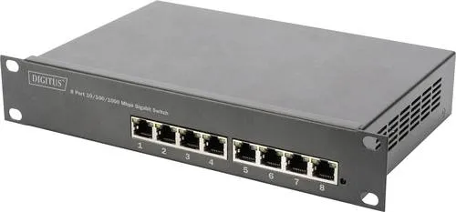 DIGITUS 8-Port Gigabit PoE Switch, 10 Zoll, Managed - Managed 8-Port Gigabit PoE Switch, ideal für professionelle Netzwerkinstallationen mit Rackmontage und hoher Energieeffizienz.