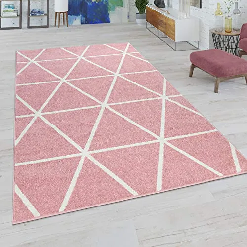 Paco Home Wohnzimmer Teppich Moderne Pastell Farben Skandinavischer Stil Rauten Muster, Grösse:60x100 cm, Farbe:Pink