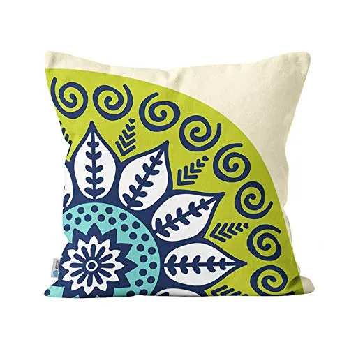 etérea Baumwolle Dekokissen Mandala Grün 40x40 cm - Dekorativer Kissenbezug ohne Füllkissen - Oekotex Standard Kissenhülle für Sofa Wohnzimmer Schlafzimmer - Beidseitigem Druck und Reißverschluß