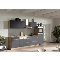 Held Möbel Küchenzeile Turin 300 cm Graphit-Wotaneiche mit E-Geräten