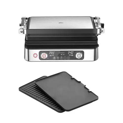 Braun Elektrogrill Kontaktgrill CG9140 - 2200 W Tischgrill mit 3 Garfunktionen - Grills und BBQs leicht gemacht: Der Braun CG9140 bietet 2200 W Leistung, zwei kombinierbare Grillplatten und einen 'Sear'-Button für perfekte Steaks und Hühnchen.