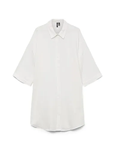 Vero Moda Hemdblusenkleid VMNATALI 3/4 LONG OVERSHIRT NOOS in weiß von VERO MODA