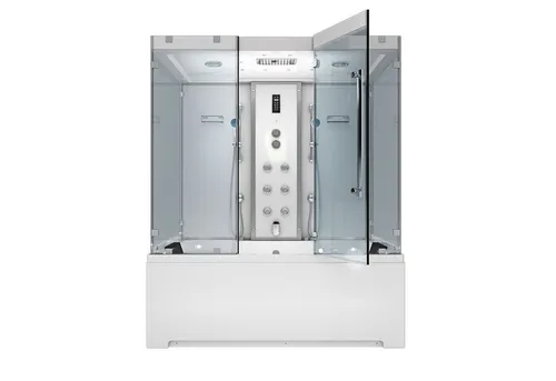 AcquaVapore Grossraumdusche K80-WS-EH-B-ALL mit Sicherheitsglas - Vielseitige Dusch- und Badewannenlösung in Weiß. Mit integrierter Regendusche, Handbrause und innovativer EasyClean Versiegelung für mühelose Reinigung.