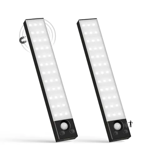 LQWELL® Schrankleuchte mit 36 LEDs und Bewegungsmelder, 22.5 cm, 1500 mAh, Wiederaufladbar, Dimmbar, Schrankleuchte für Küche, Kleiderschrank, Bücherregal, Schlafzimmer (Schwarz, 2 Stück)