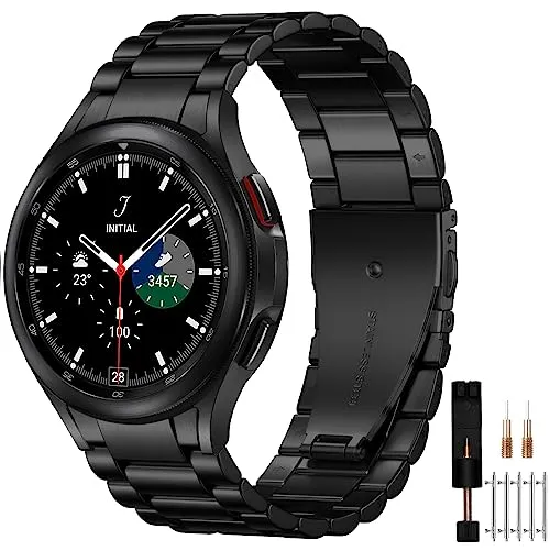 Mastten Kompatibel mit Samsung Galaxy Watch 7 6 5 4 Armband 44mm 40mm, Keine Lücke Edelstahl Metallarmband für Galaxy Watch 6 Classic 47mm 43mm / 4 Classic 46mm 42mm / 5 Pro 45mm / FE 40mm, Schwarz
