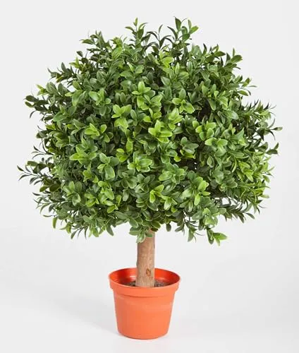 artplants.de Künstliche Buchskugel Tom auf Stamm, 45 cm - Hochwertige künstliche Buchskugel mit 430 Blättern, ideal für dekorative Akzente in Innen- und Außenbereichen. Wetterfest und pflegeleicht, perfekt für Eingangsbereiche und Lobbys.