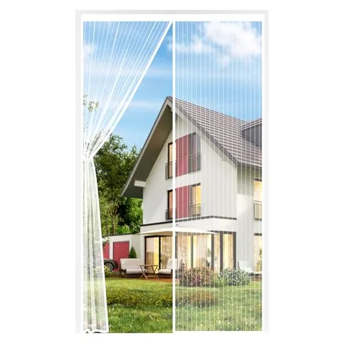 Auxmir Fliegengitter Balkontür Magnet, Insektenschutz Fliegenvorhang 100x210cm, Extra Starke Magnete, Verdickt Magnetvorhang ohne Bohren für Balkontür Wohnzimmer Terrassentür, Weiß