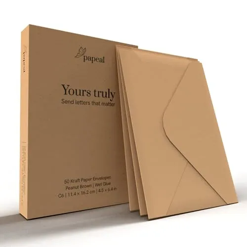 Kraftpapier Umschläge von papeal - Yours Truly - 4x6 Umschläge für Einladungen, Briefe, Postkarten, Dankeskarten Umschläge