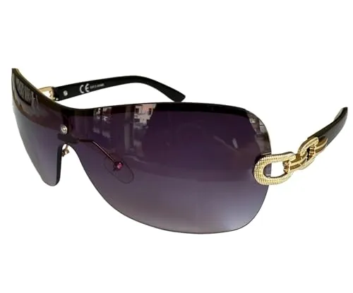 GIL-DESIGN Große Sonnenbrille Damenbrille Brille Monoglas Eleganter Style Damen M 43 (Lila Gold Schwarz)