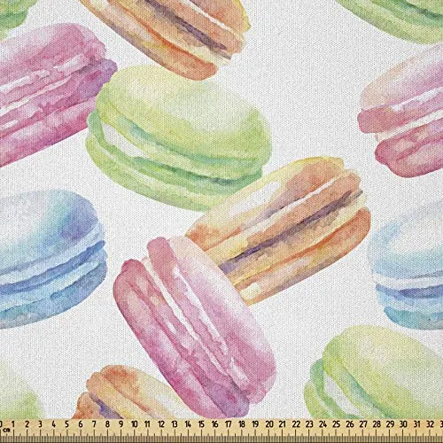 ABAKUHAUS Dessert Stoff als Meterware, Flyaway Macaron Entwurf, Microfaser Stoff für Dekoratives Basteln, 1M (230x100cm),Grün Rosa Orange