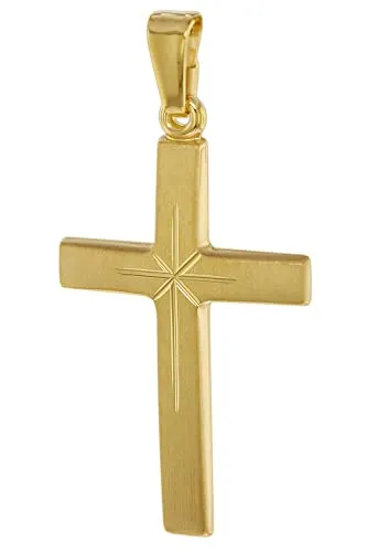 trendor Kreuzanhänger aus 750 Gold - 24 mm - Kettenanhänger aus 18 Karat Gelbgold mit edler Diamantschnitt-Oberfläche, zeitloses Design für jeden Anlass.