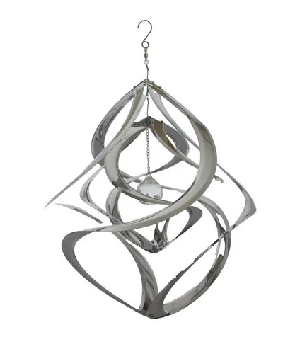 Kaufhaus le petit Windspiel Deko Windspiel doppel Hurrikan Kugel Edelstahl - Deko-Objekte: Handgefertigtes Windspiel aus rostfreiem Edelstahl mit funkelnder Kristallkugel, wetterfest und ideal für Innen- und Außenbereich.