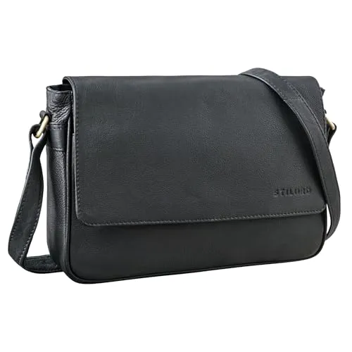 STILORD 'Ruth' Damen Handtasche zum Umhängen Leder Umhängetasche Vintage Ledertasche Crossbody zum Ausgehen klassische Abendtasche Partytasche Freizeittasche Leder, Farbe:schwarz