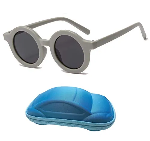 YAMEIZE Kinder Sonnenbrille UV400 Schutz Flexible Gummigläser für Kinder Jungen und Mädchen 2-7 Jahre (Hellgrauer Rahmen & Grau)