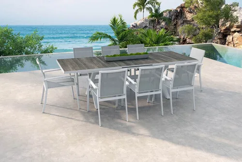 Siena Garden Garten-Essgruppe Sincro/Velia - Stilvolle Garten-Essgruppe für 8 Personen mit ausziehbarem Tisch aus hochwertiger Keramik. Ideal für gesellige Abende im Freien und entspannte Stunden. Wetterfest und pflegeleicht – perfekt für Ihren Outdoor-Bereich.