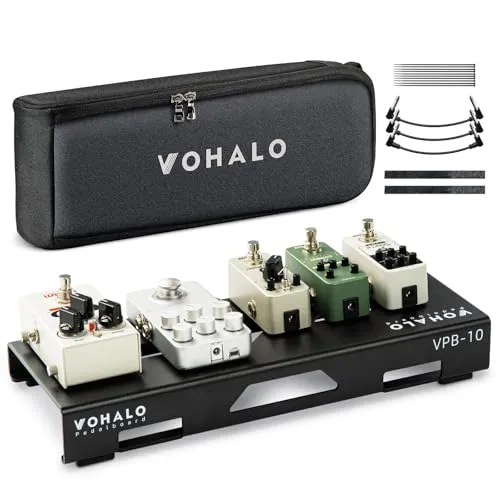 VOHALO Mini Guitar Pedal Board Case Aluminium Pedalboard Gitarren Effektboard mit Tasche, Pedal Tape, Kabelbinder, Patchkabel Schwarz