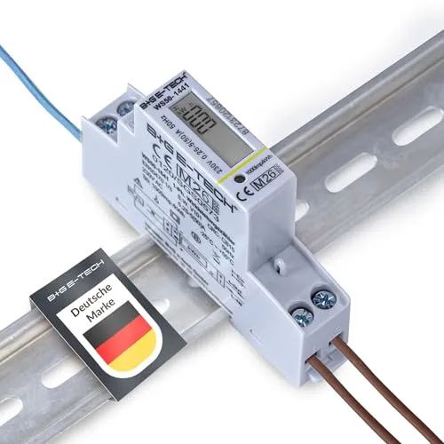 B+G E-Tech Wechselstromzähler [WS50] digitaler 1 Phasen Stromzähler für Hutschiene (1TE) mit LCD und S0 bis 50A direkter Messung bei 230V, Einrichtung- und Zweirichtungszähler (WS50-1441 (MID 2026))