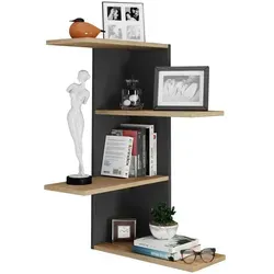 VCM Holzregal hängend - Regal Balos Schwarz/Honig-Eiche - Schweberegal für platzsparende Aufbewahrung, elegantes Design mit 4 stabilen Regalböden, ideal für CDs, Bücher und Deko im Wohnzimmer.