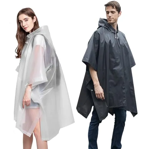 Keratobleem 2 Stück Regenponcho EVA Wiederverwendbarer, Regencape Wasserdicht Unisex, mit Kapuze für Survive, Fahrrad, Wandern, Camping, Angeln, Konzert, Stadion, Festival