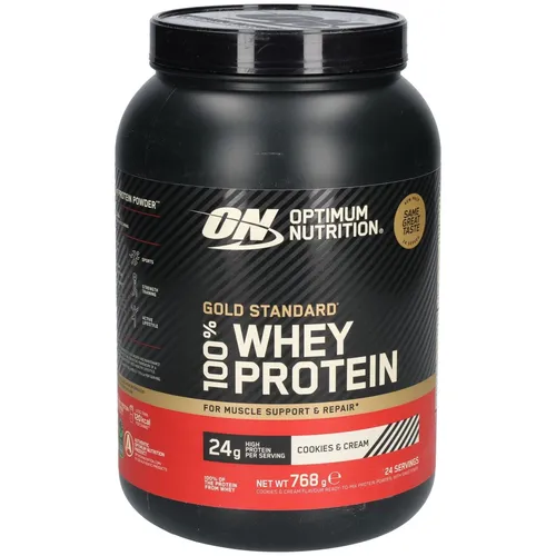 100% Whey Gold Standard - 780g - Cookies & Cream - Hochwertiges Proteinpulver für den Muskelaufbau, cremiger Geschmack und ideal für die tägliche Proteinversorgung. Perfekt für Fitness-Enthusiasten und Sportler.