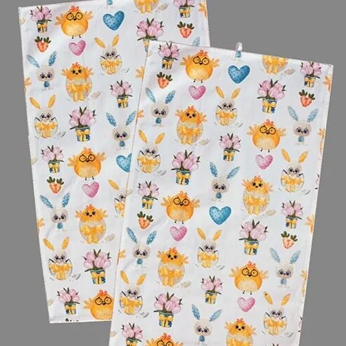 2er Set Geschirrtuch Ostern Hase Tulpen Osterei Landhaus Osterdeko Baumw 40x70