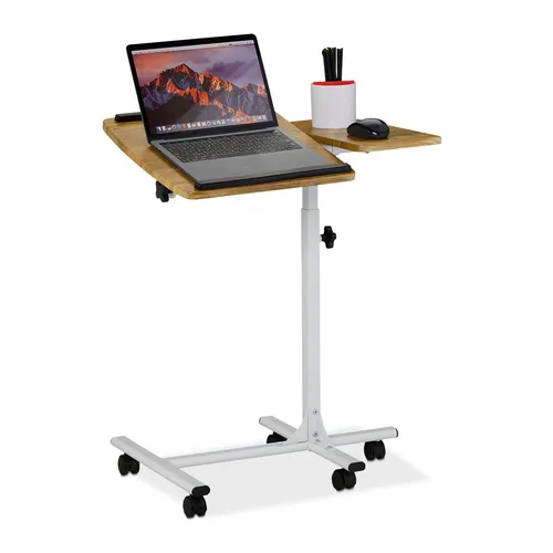 Laptoptisch höhenverstellbar – Beistelltisch für Laptop mit 5 Rollen - Höhenverstellbarer Beistelltisch aus MDF, ideal für flexibles Arbeiten. Mit 5 Rollen für einfache Mobilität und eine Breite von 61 cm.