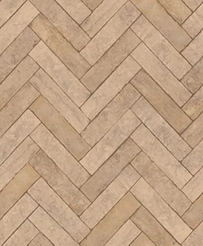 Rasch Tapete 499131 - Vliestapete im Fischgrät-Muster - Tapetenart: Vinyl auf Vlies, 10,05 x 0,53 m, hoch waschbeständig und einfach anzubringen. Ideal für stilvolle Wände in Brauntönen und Beigetönen.