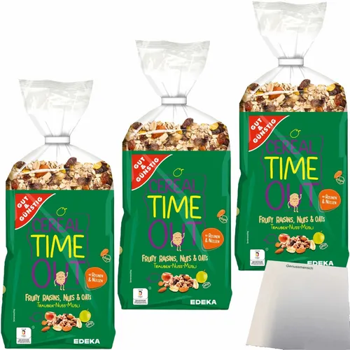 Gut&Günstig Traube-Nuss-Müsli mit Rosinen und Nüssen 3x1000g Packung usy Block
