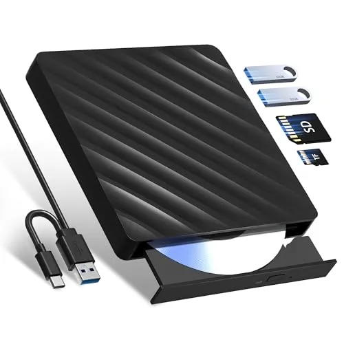 5-in-1 Externes Blu-ray Laufwerk mit SD/TF Slot - Multifunktionales externes Blu-ray Laufwerk mit SD- und TF-Kartensteckplätzen sowie USB 3.0-Ports, ideal für schnelle Datenübertragungen und hohe Speicherkapazität von bis zu 50 GB.