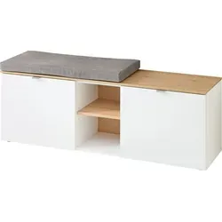 möbelando Schuhbank >Bari< in Weiß matt, mit Sitzkissen - 128x50x38cm (BxHxT)