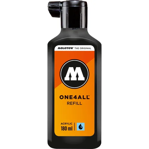 MOLOTOW Füllhalter Nachfülltinte One4All 180ml - signalschwarz - Schreibutensilien: Hochdeckende, schnelltrocknende Tinte auf Acrylbasis für Innen- und Außenanwendungen, ideal für kreative Projekte.