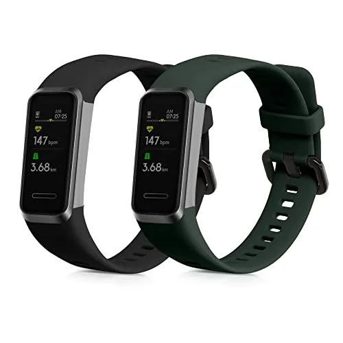 kwmobile 2x Uhrenarmband für Huawei Band 4 Armband - Fitnesstracker Band Set aus TPU Silikon - Ersatzarmband Smartwatch - Schwarz Dunkelgrün