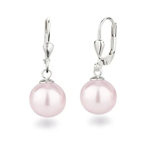 Schöner-SD Perlenohrringe 925 Silber - Hängende hell-rosa Perlen - Ohrringe für Damen aus 925 Silber mit 10mm hängenden Perlen in hell-rosa, ideal für jeden Anlass und anlaufgeschützt für dauerhaften Glanz.