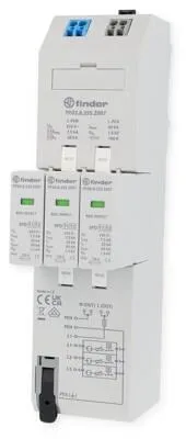 Finder 7P.03.8.255.Z007 Überspannungsableiter - Typ 1+2 Blitz- und Überspannungsableiter, 20 kA, mit optischer Defektanzeige und austauschbaren Modulen für maximale Sicherheit im Vorzählerbereich.