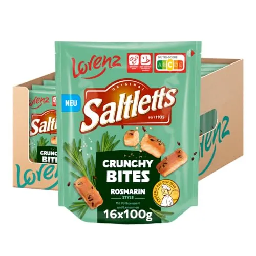 Saltletts Crunchy Bites Rosmarin 100 g – 16er Pack von Lorenz Snack World