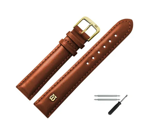 MARBURGER Uhrenarmband 20mm Leder, Mittelbraun/Gold - Uhrenarmband 20mm aus hochwertigem Rindsleder in Mittelbraun/Gold, inklusive Federstege und Montageanleitung – perfekt für stilvolle Zeitmesser!