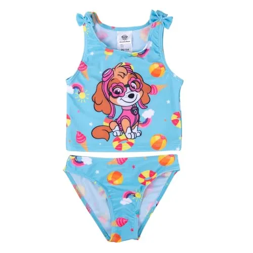 United Labels Paw Patrol Tankini Badeanzug für Mädchen mit Schleifen, Skye, Blau, 110-116, zweiteiliges Bademode Set Kinder, Schwimmkleidung