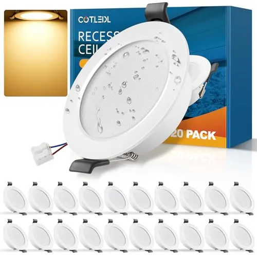 COTLEDL 20er LED Einbaustrahler 230V Flach, 5W Spots IP44 Bad Einbauleuchten Warmweiß 3000K Deckenspots, 450LM Einbaustrahler LED Einbauspot Loch 68-80mm für Badezimmer Wohnzimmer Küche