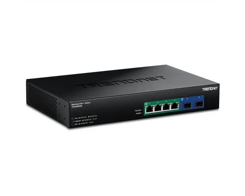 TRENDnet TPE-BG5062 6-Port Switch 240W 2.5G GaN Power PoE++ - Switch mit 10G SFP+ Port, 240W Leistung und effizienter GaN-Technologie für hohe Geschwindigkeit und Energieersparnis.