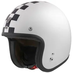 Bogotto V541 Scacco Jethelm, schwarz-weiss, Größe XS für Männer - Motorradhelm mit Thermoplastikschale, Druckknöpfen für Helmschirm und gepolstertem Verschlussriemen für optimalen Komfort und Sicherheit.