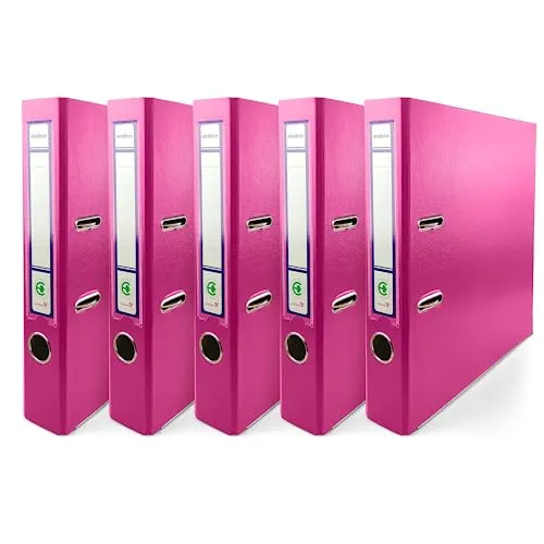 Netuno 5x Ring-Buch rosa DIN A4 2-Ring-Mechanik 5cm Ringmappe a4 schmaler Aktenordner a4 schmal Aktenordner dünn Kunststoffordner a4 einfarbig Ordner Dokumente Ringbuch Ordner Schulordner
