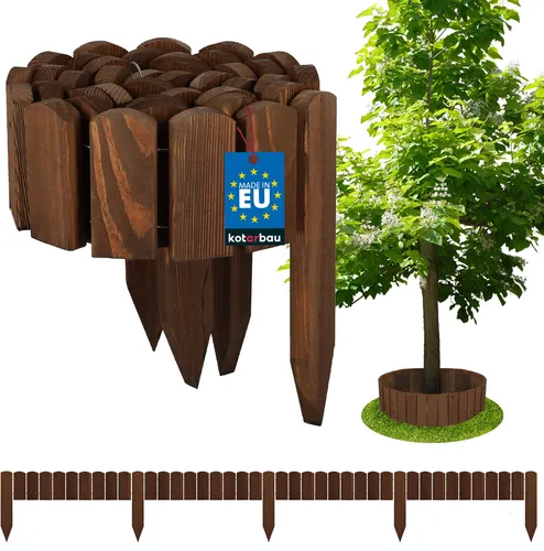 KOTARBAU® Beeteinfassung Holz Gartenzaun Rollzaun 200 x 10 cm Braun Beetumrandung Holzzaun Rollboarder Palisadenkante Holzzaun Rasenkanten Deko Gartenzaun Steckzaun Flexibler Rollborder Rasenkante