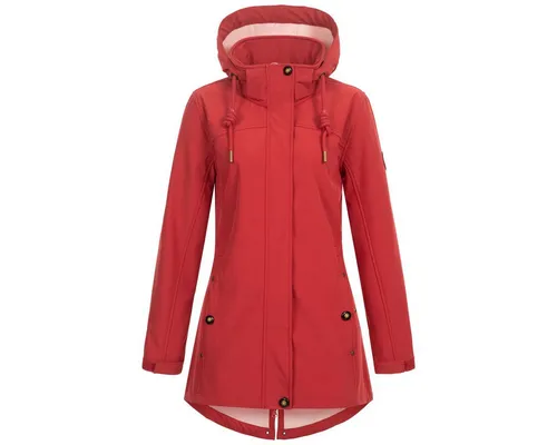 ankerglut Softshellmantel Brise rot 42 - Stylischer Softshellmantel in Rot, Größe 42. Mit abnehmbarer Kapuze, verstellbaren Ärmeln und zwei praktischen Taschen. Ideal für wechselhaftes Wetter, bietet hohen Tragekomfort und schützt zuverlässig.