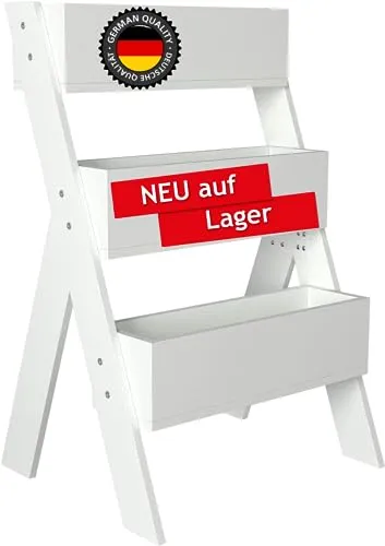 moebel17 6108 Gardenia Blumenständer - Blumentreppe aus Holz mit 3 Ablagefächern, modernes Design und platzsparend für bis zu 6 Pflanzen - ideal für Wohnzimmer oder Balkon.