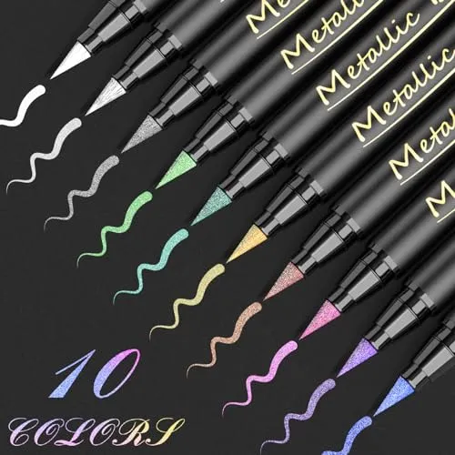 ANYUKE Metallic Brush Pen Set 10 Farbe Metallic Marker Stifte für Fotoalbum, Gästebuch Hochzeit, Scrapbook Schwarzes Papier, Basteln Holz Glas Steine, Goldstift für Kalligraphie, Handlettering