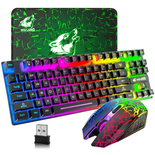 Kabellose Gaming-Tastatur und Maus mit Regenbogen-LED - Gaming-Tastaturen & -Mäuse Combos für PC, ergonomisch und wasserdicht, mit 3800 mAh Akku für lange Spielsessions und beeindruckender RGB-Hintergrundbeleuchtung.