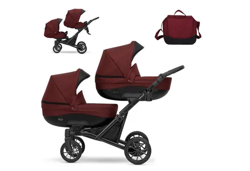 babies-on-wheels Zwillings-Kombikinderwagen Twin-Go 2 in 1 inkl. Sportsitze und umfangreichen Zubehör in 3 Farben