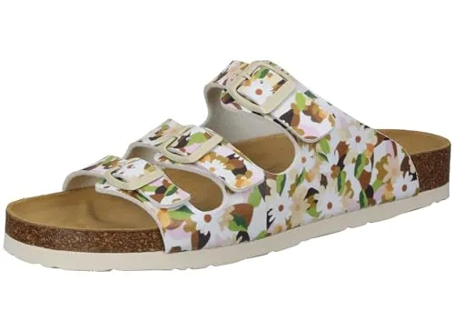 Dr. Brinkmann Damen Pantolette mit Blumenmuster - Sandalen mit drei verstellbaren Riemen, ergonomisch gepolstertem Naturform-Fußbett und leichter Laufsohle für höchsten Tragekomfort.