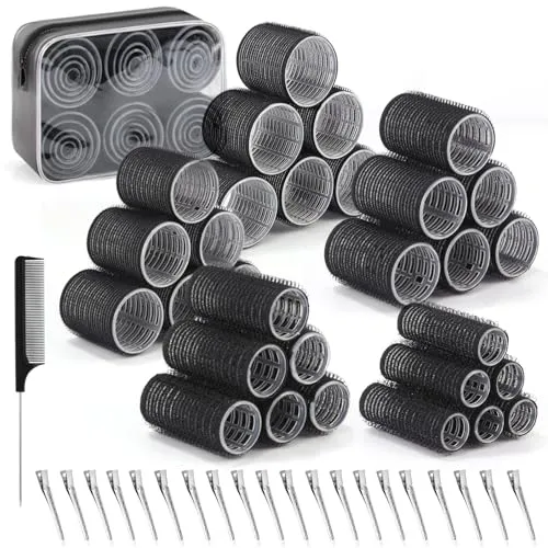 Stück Lockenwickler-Set mit 30 Lockenwicklern (6 Jumbo, 6 L, 6 M, 6 S, 6 XS) und 20 Klammern für alle Haarlängen, Lockenwickler Groß Selbsthaftend Haarwickler Hair Rollers 52